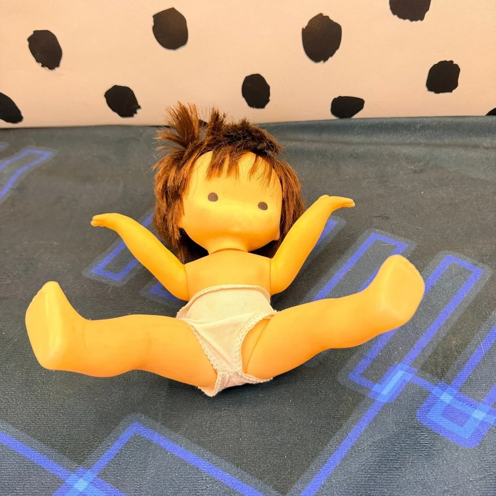 Vintage Sofubi Doll Sekiguchi Showa Retro Hong Kong Girl Brown Hair Vinyl Nude